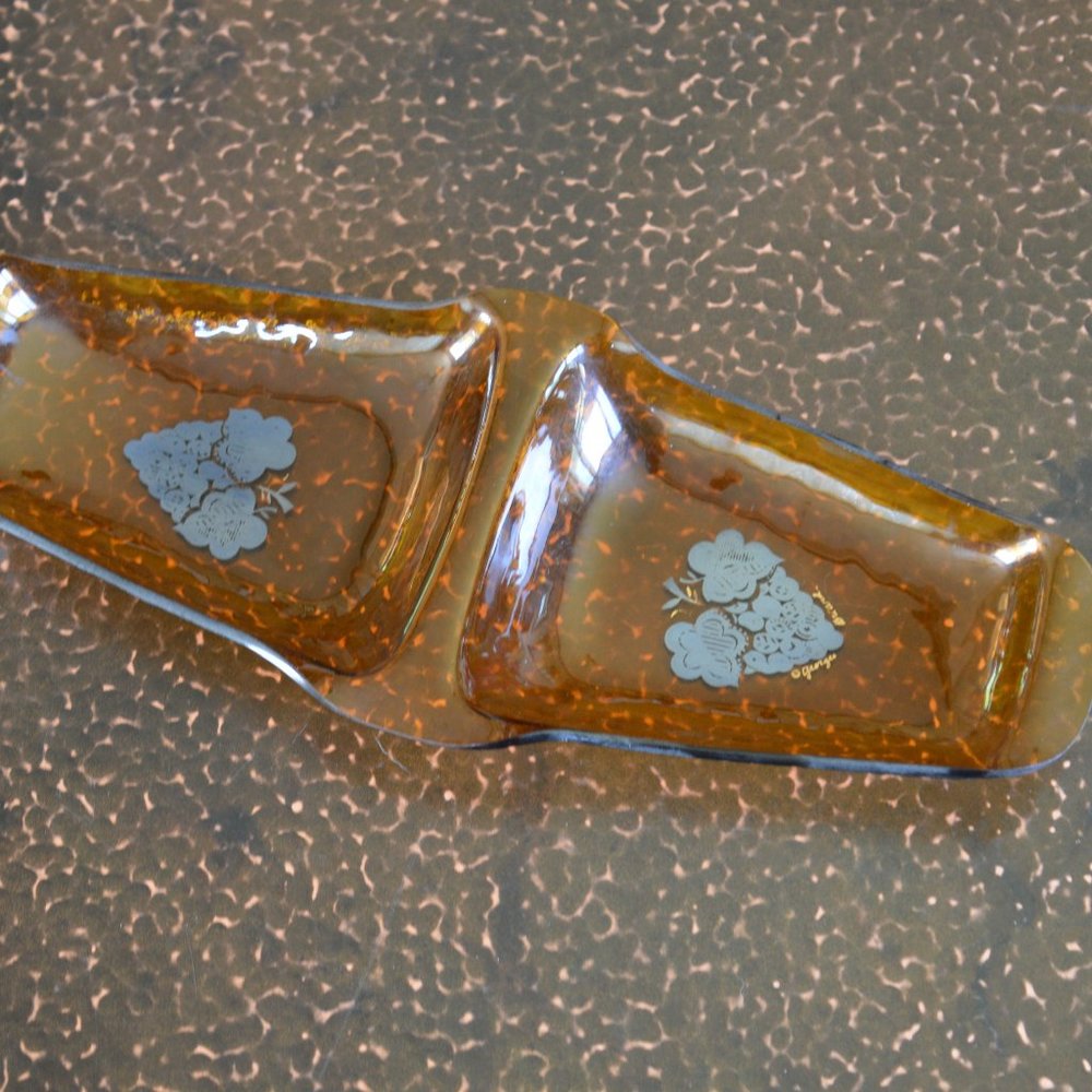 Vintage Georges Briard Divided Amber Glass Dish